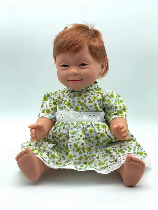 Belonil- Short red haired girl doll with Down Syndrome features